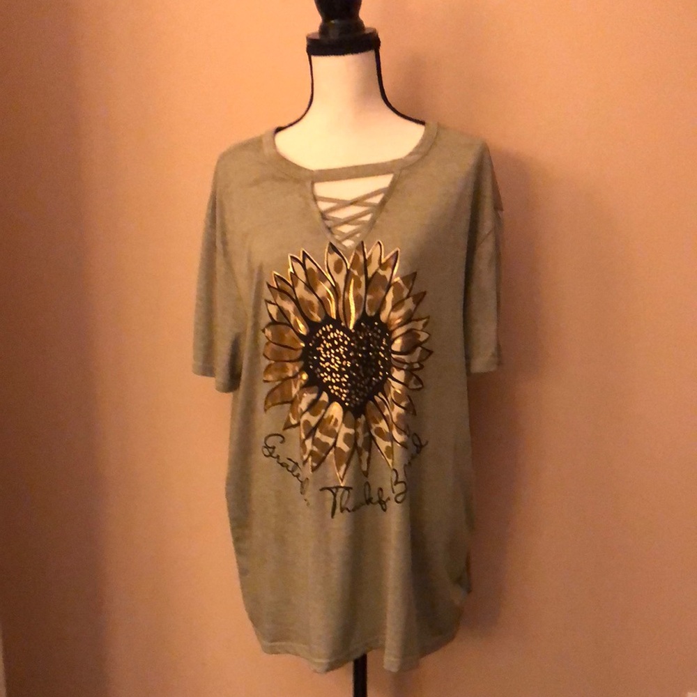 Sunflower Print Khaki Women's Tee